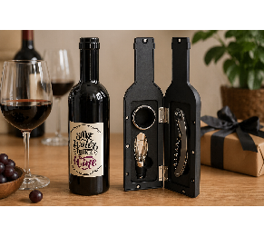 מארז יין "וינו" בעיצוב בקבוק – סט אביזרים ממותג